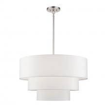  41087-91 - 5 Light Brushed Nickel Medium Pendant Chandelier with Hand Crafted Off-White Fabric Hardback Shades