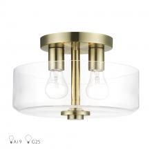  46122-01 - 2 Light Antique Brass Medium Semi-Flush with Mouth Blown Clear Glass