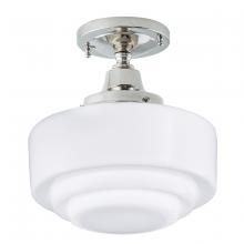  5361F-PN-ST - Schoolhouse Flush Mount Light - Polished Nickel with Stepped Glass