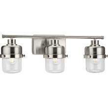  P300424-009 - Beckner Collection Three-Light Brushed Nickel Clear Glass Urban Industrial Bath Light