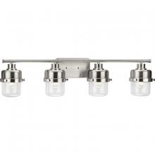 Progress P300425-009 - Beckner Collection Four-Light Brushed Nickel Clear Glass Urban Industrial Bath Light