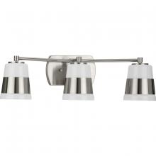  P300444-009 - Haven Collection Three-Light Brushed Nickel Opal Glass Luxe Industrial Bath Light