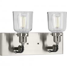  P300227-009 - Rushton Collection Two-Light Brushed Nickel Clear Glass Farmhouse Bath Vanity Light