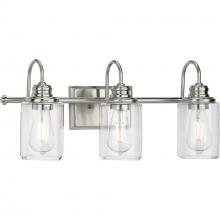  P300322-009 - Aiken Collection Three-Light Clear Glass Brushed Nickel Farmhouse Style Bath Vanity Wall Light