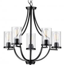  P400197-031 - Lassiter Collection Five-Light Matte Black Clear Glass Modern Chandelier Light