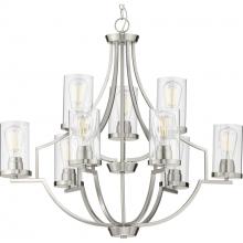  P400198-009 - Lassiter Collection Nine-Light Brushed Nickel Clear Glass Modern Chandelier Light