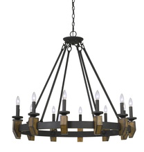  FX-3517-12 - 35.38" Height Metal and Wood Chandelier in Warm Bronze Finish