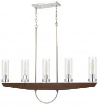  FX-3756-5 - 60W x 5 Ercolano pine wood/metal island chandelier with clear glass shade (Edison bulbs NOT included