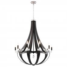  CY1010N-LB1R - Crystal Empire 10 Light 120V Chandelier in Grizzly Black Leather with Clear Radiance Crystal