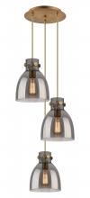  113-410-1PS-BB-G412-8SM - Newton Bell - 3 Light - 16 inch - Brushed Brass - Multi Pendant