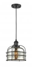  201C-BK-G78-CE-LED - Bell Cage - 1 Light - 9 inch - Matte Black - Cord hung - Mini Pendant