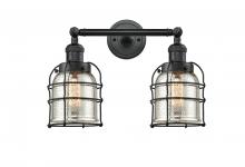  208-BK-G58-CE - Bell Cage - 2 Light - 16 inch - Matte Black - Bath Vanity Light