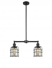  209-BK-G58-CE-LED - Bell Cage - 2 Light - 21 inch - Matte Black - Stem Hung - Island Light