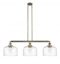  213-AB-G713-L-LED - Bell - 3 Light - 42 inch - Antique Brass - Stem Hung - Island Light