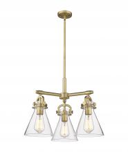  410-3CR-BB-G411-7CL - Newton Cone - 3 Light - 21 inch - Brushed Brass - Pendant