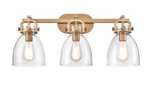  412-3W-BB-7CL - Newton Bell - 3 Light - 27 inch - Brushed Brass - Bath Vanity Light