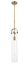  413-1S-BB-4CL-LED - Pilaster - 1 Light - 4 inch Glass - Brushed Brass - Cord hung - Mini Pendant