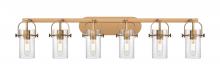  423-6W-BB-G423-7CL - Pilaster II Cylinder - 6 Light - 44 inch - Brushed Brass - Bath Vanity Light