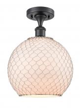  516-1C-BK-G121-10CSN-LED - Farmhouse Chicken Wire - 1 Light - 10 inch - Matte Black - Semi-Flush Mount