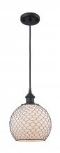  516-1P-BK-G121-8CBK-LED - Farmhouse Chicken Wire - 1 Light - 8 inch - Matte Black - Cord hung - Mini Pendant