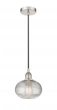  616-1P-PN-G555-8CL - Ithaca - 1 Light - 8 inch - Polished Nickel - Cord hung - Mini Pendant