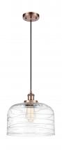  916-1P-AC-G713-L-LED - Bell - 1 Light - 12 inch - Antique Copper - Cord hung - Mini Pendant