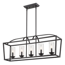  4309-LP BLK-BLK-SD - Mercer 5 Light Linear Pendant in Matte Black with Matte Black accents and Seeded Glass