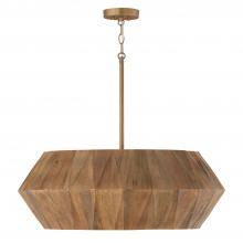  351061LW - 6-Light Pendant in Hand-distressed Patinaed Brass and Handcrafted Mango Wood