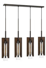  FX-3690-4 - 60W X 3 Almeria Wood/Glass 4 Light Pendant Fixture (Edison Bulbs Not included)