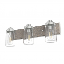 Hunter 48020 - Hunter Devon Park Brushed Nickel and Grey Wood with Clear Glass 3 Light Bathroom Vanity Wall Light