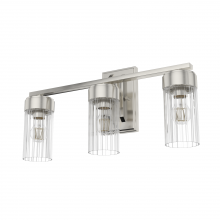  19685 - Hunter Gatz Brushed Nickel with Clear Fluted Glass 3 Light Bathroom Vanity Wall Light Fixture