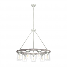 Hunter 19246 - Hunter Devon Park Brushed Nickel & Grey Wood with Clear Glass 9 LT Chandelier Ceiling LT Fixture