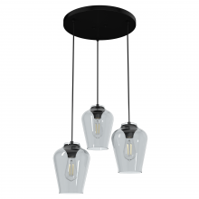 Hunter 19728 - Hunter Vidria Matte Black with Smoked Glass 3 Light Pendant Cluster Ceiling Light Fixture