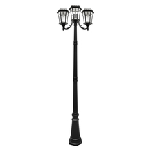  94B003 - Victorian Bulb Triple Headed Solar Lamp Post with GS Solar LED Light Bulb - Black Finish