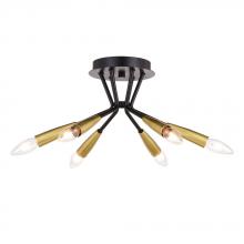  C0264 - Ellis 16.25-in. 6 Light Semi-Flush Mount Matte Black and Satin Brass