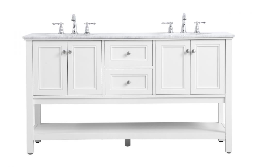 60 In. Double Sink Bathroom Vanity Set in White