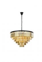  1201D44MB-GT/RC - Sydney 33 Light Matte Black Chandelier Golden Teak (Smoky) Royal Cut Crystal