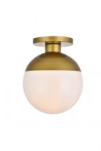  LD6060BR - Eclipse 1 Light Brass Flush Mount with Frosted White Glass