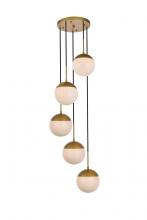  LD6078BR - Eclipse 5 Lights Brass Pendant with Frosted White Glass