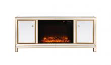  MF701G-F1 - Reflexion 60 In. Mirrored Tv Stand with Wood Fireplace in Gold