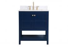  VF16430BL-BS - 30 Inch Single Bathroom Vanity in Blue with Backsplash