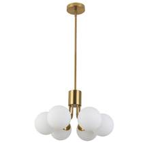  AMA-186P-AGB - 6 Light Halogen Pendant Aged Brass with White Opal Glass