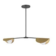 Dainolite EMM-342HP-MB-AGB - 2 Light Halogen Horizontal Pendant Matte Black / Aged Brass with White Glass