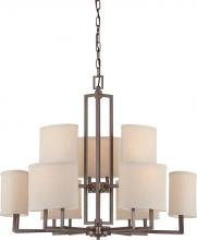  60/4859 - Gemini - 9 Light Chandelier with Khaki Fabric Shades - Hazel Bronze Finish