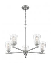  60/7185 - Bransel - 5 Light Chandelier with Seeded Glass - Brushed Nickel Finish